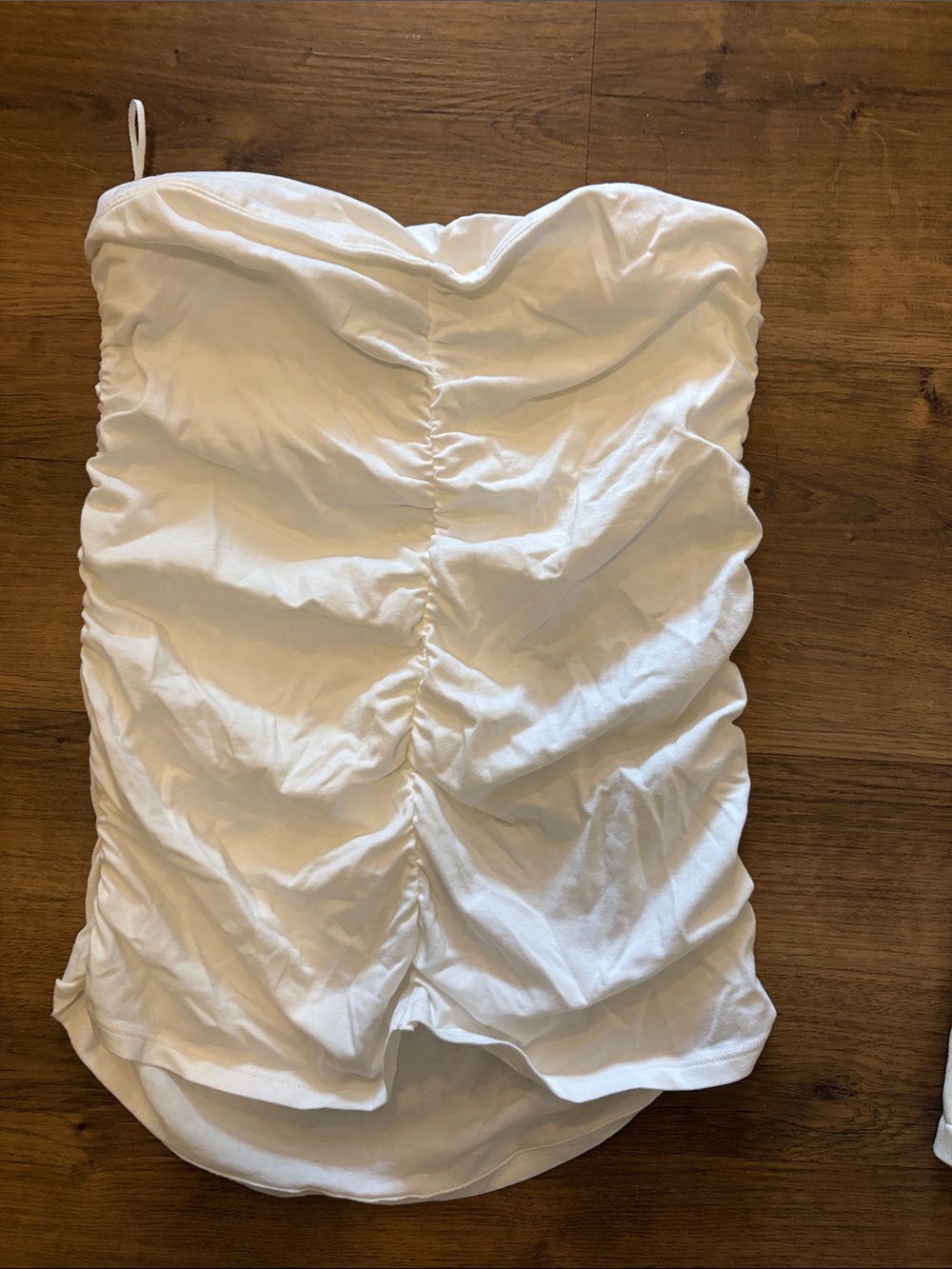 Express White Ruched Strapless Top